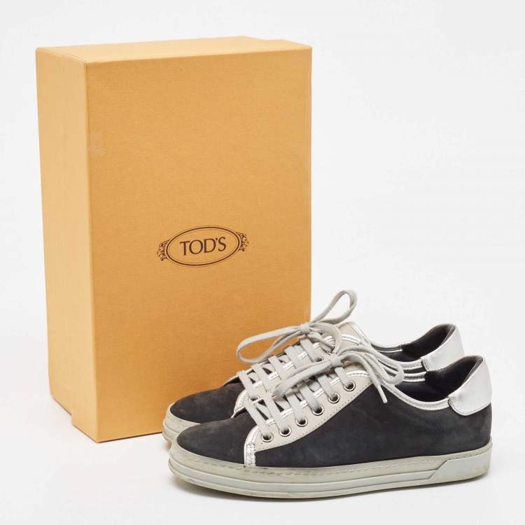 Pre Owned Tod's Black/Grey Nubuck Leather Low Top Sneakers Size 35