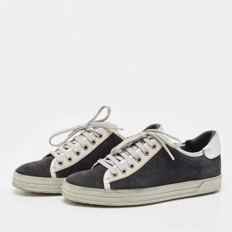 Pre Owned Tod's Black/Grey Nubuck Leather Low Top Sneakers Size 35