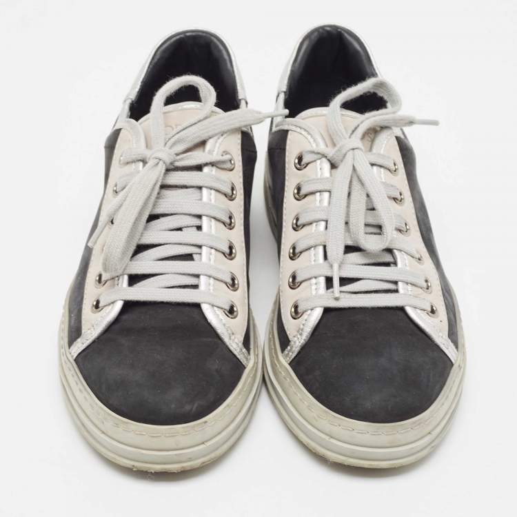 Pre Owned Tod's Black/Grey Nubuck Leather Low Top Sneakers Size 35