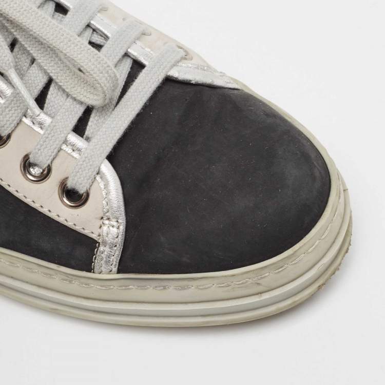Pre Owned Tod's Black/Grey Nubuck Leather Low Top Sneakers Size 35
