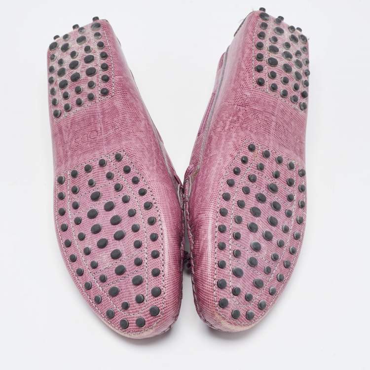 Pre Owned Tod's Purple Lizard Embossed Leather Penny Bow Loafers Size 39