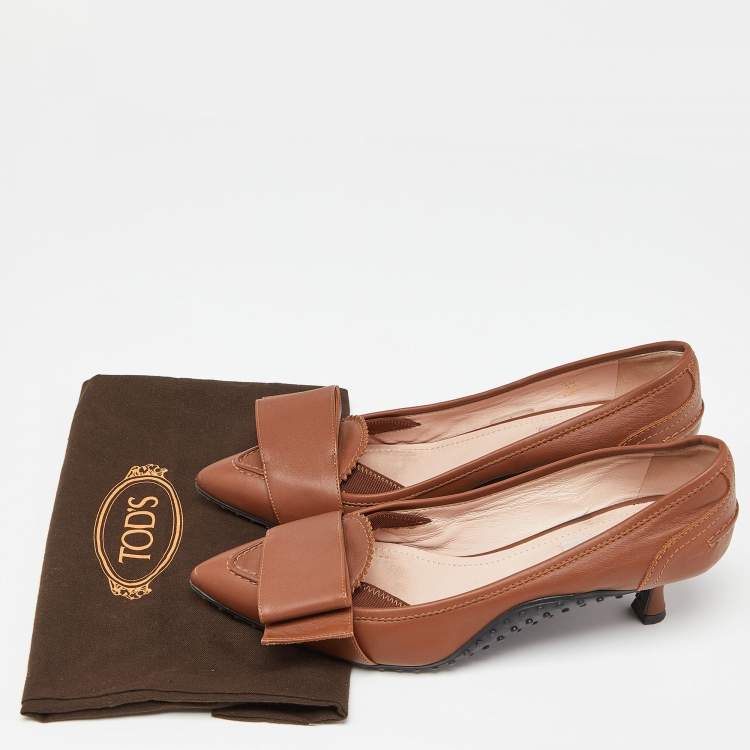Pre Owned Tod's Brown Leather Bow Pointed Toe Pumps Size 39