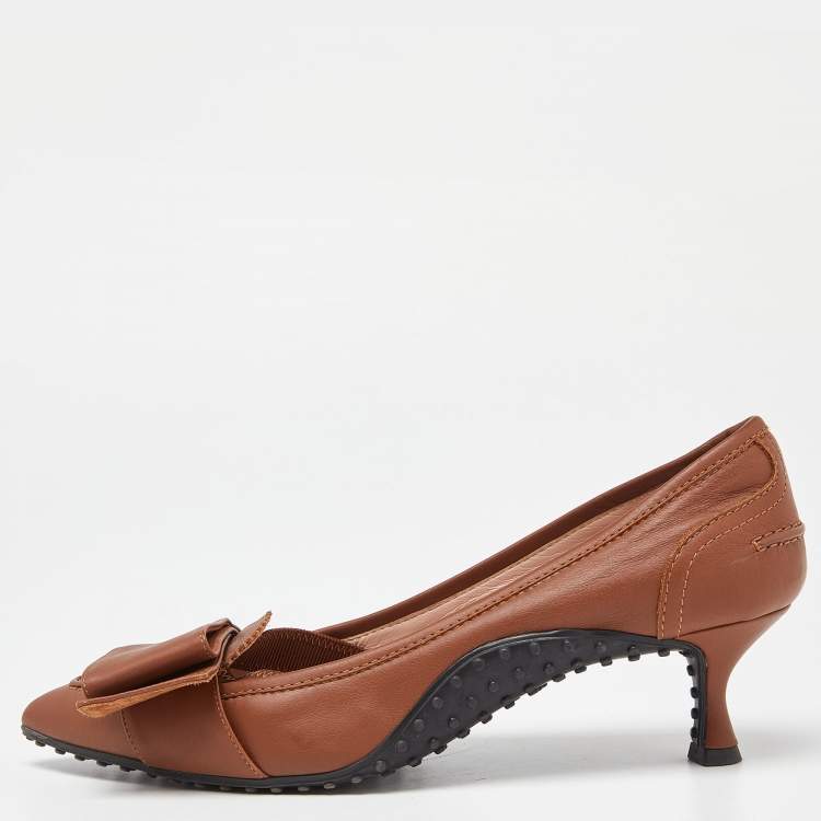 Pre Owned Tod's Brown Leather Bow Pointed Toe Pumps Size 39
