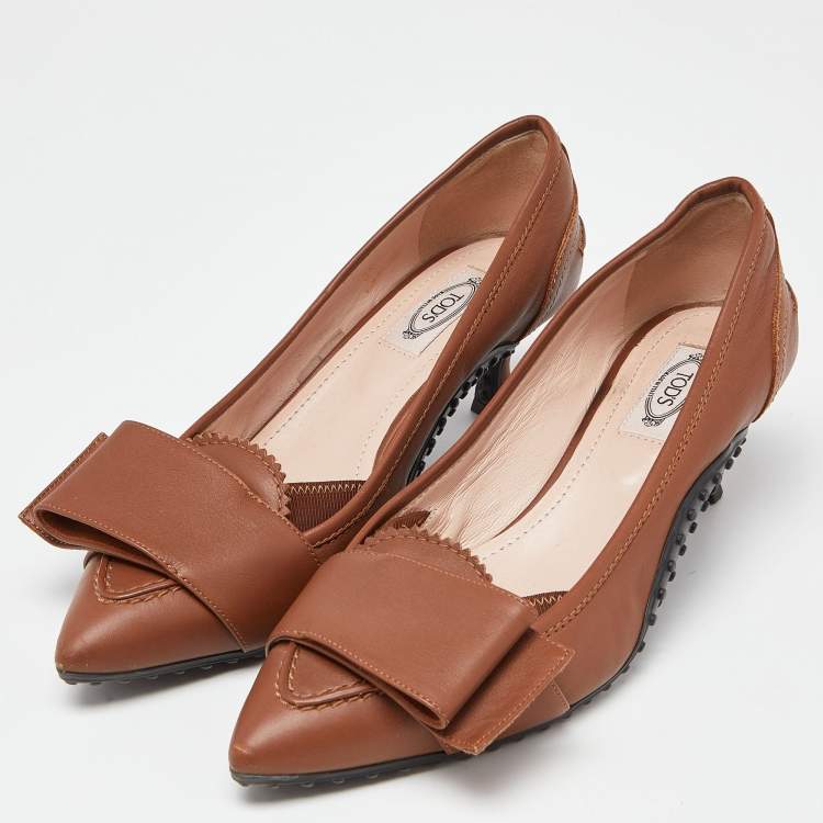 Pre Owned Tod's Brown Leather Bow Pointed Toe Pumps Size 39