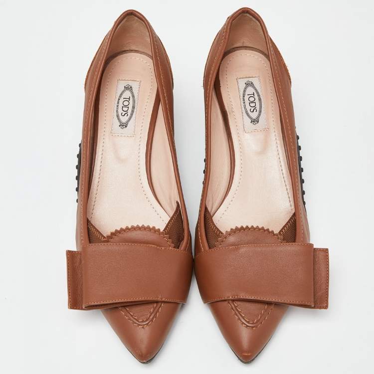 Pre Owned Tod's Brown Leather Bow Pointed Toe Pumps Size 39
