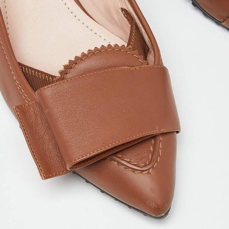 Pre Owned Tod's Brown Leather Bow Pointed Toe Pumps Size 39