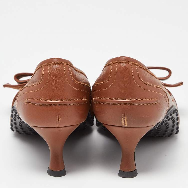 Pre Owned Tod's Brown Leather Bow Pointed Toe Pumps Size 39