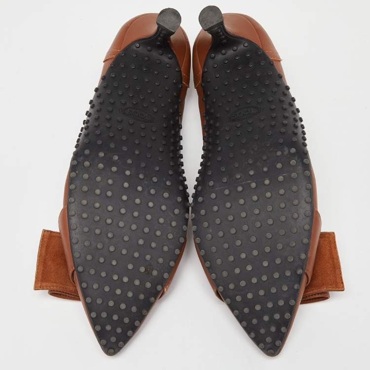 Pre Owned Tod's Brown Leather Bow Pointed Toe Pumps Size 39