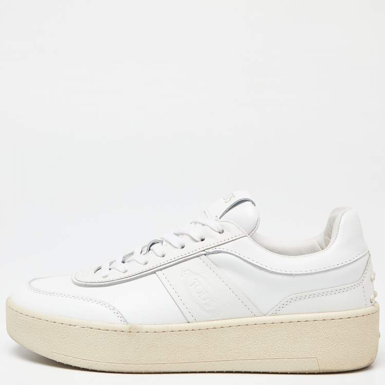 Pre Owned Tod's White Leather Lace Up Sneakers Size 39