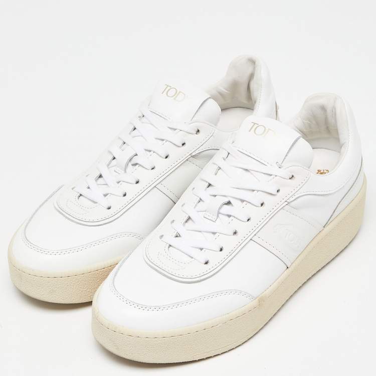 Pre Owned Tod's White Leather Lace Up Sneakers Size 39