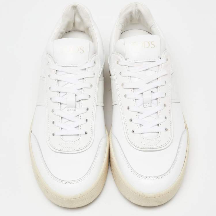 Pre Owned Tod's White Leather Lace Up Sneakers Size 39