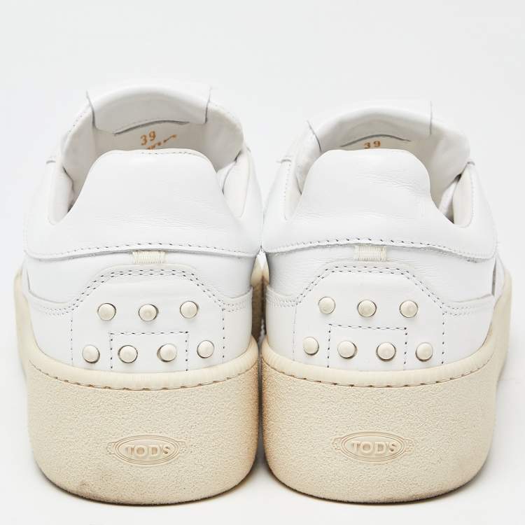 Pre Owned Tod's White Leather Lace Up Sneakers Size 39