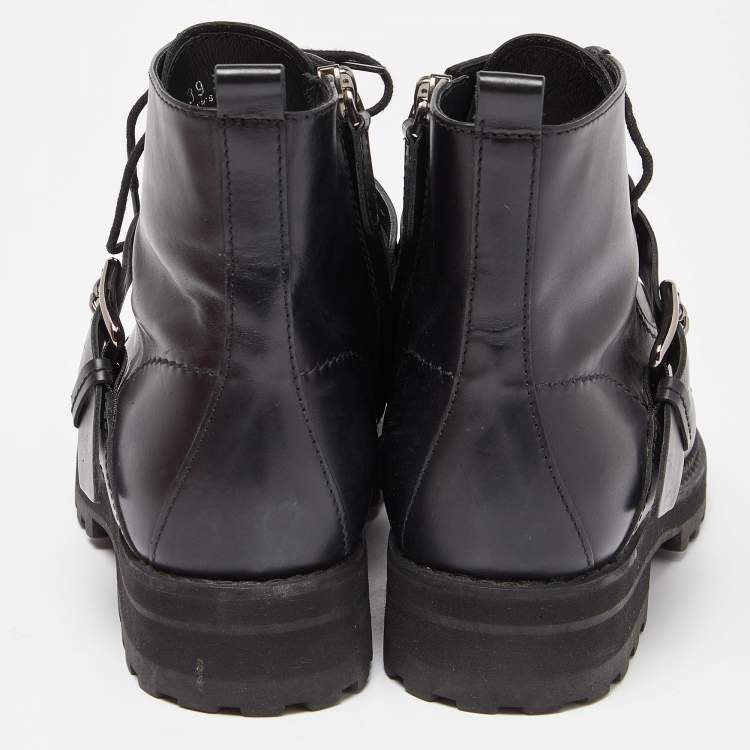 Pre Owned Tod's Black Leather Buckle Combat Boots Size 39