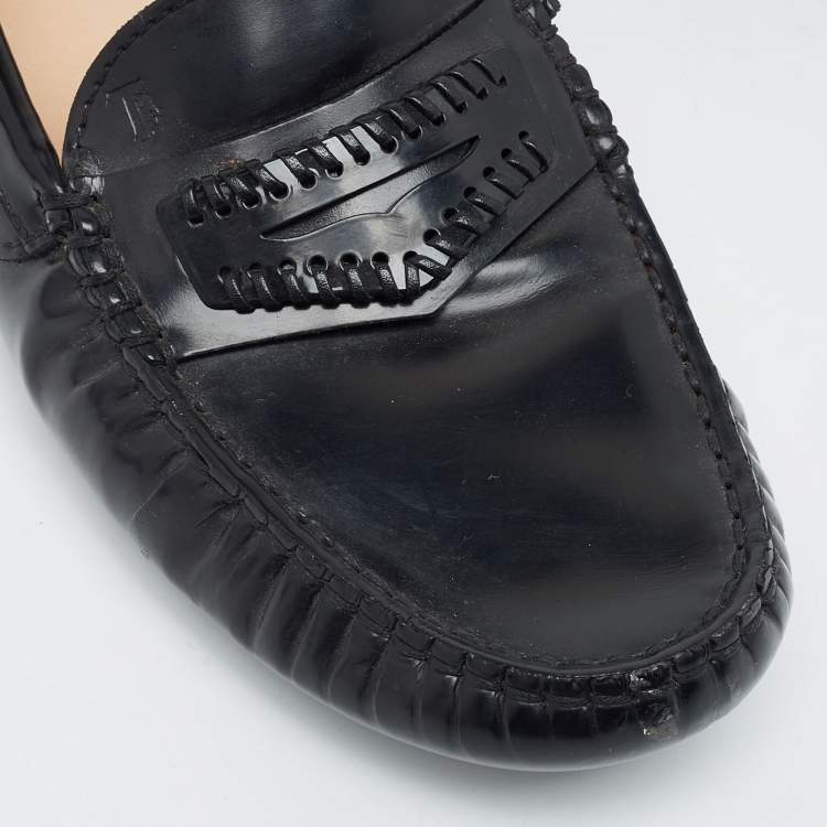 Pre Owned Tod's Black Leather Whip Stitch Detail Penny Loafers Size 38.5