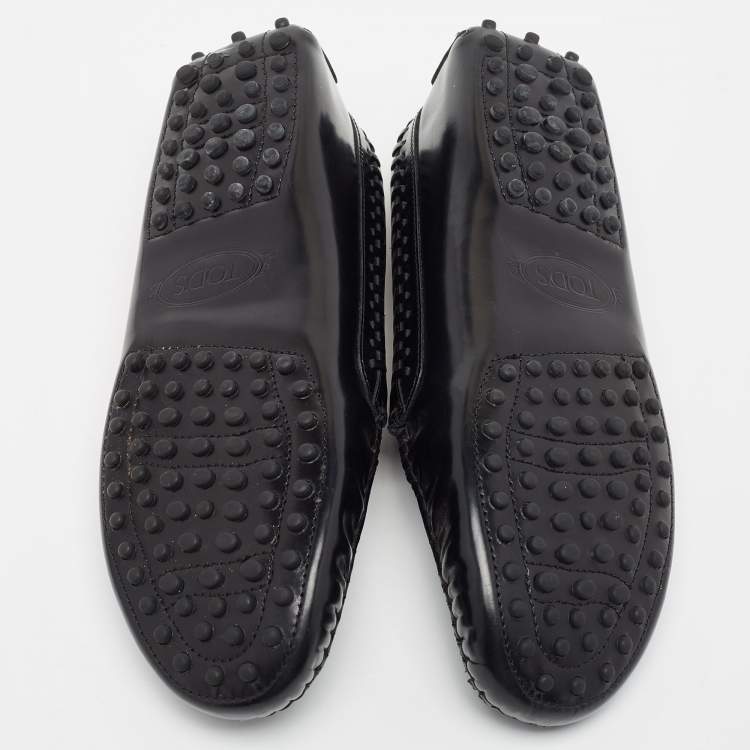 Pre Owned Tod's Black Leather Whip Stitch Detail Penny Loafers Size 38.5