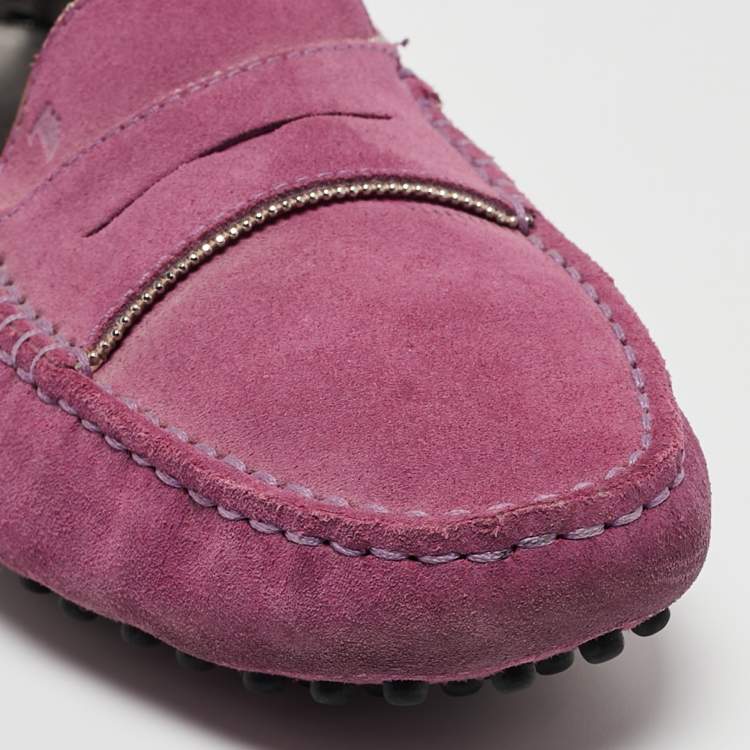 Pre Owned Tod's Purple Suede Beaded Penny Loafers Size 37.5