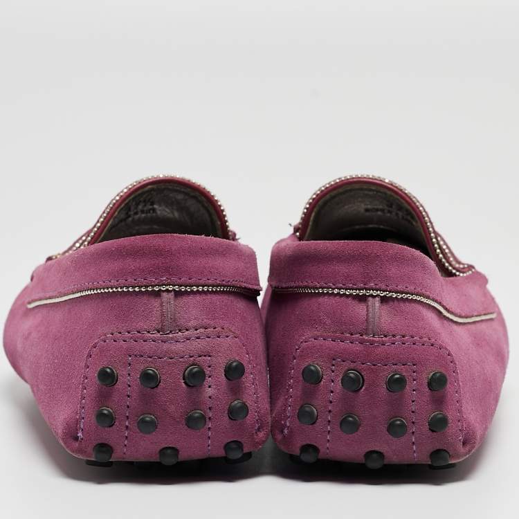 Pre Owned Tod's Purple Suede Beaded Penny Loafers Size 37.5