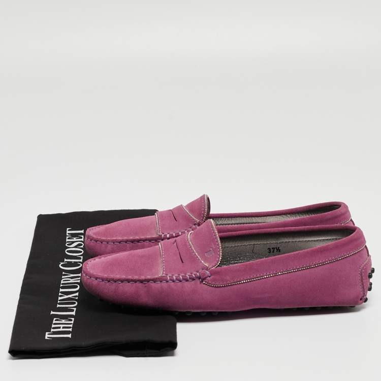 Pre Owned Tod's Purple Suede Beaded Penny Loafers Size 37.5