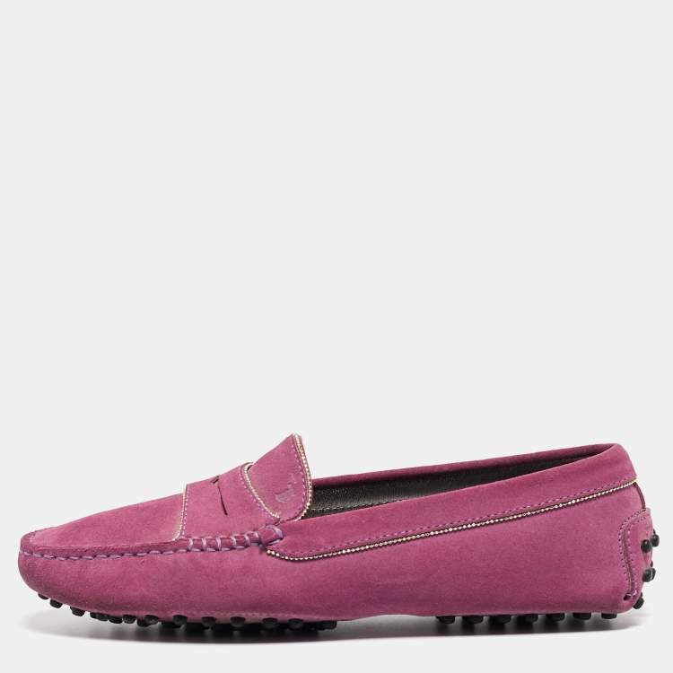 Pre Owned Tod's Purple Suede Beaded Penny Loafers Size 37.5