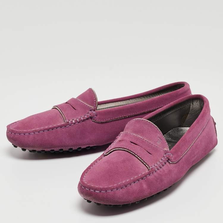 Pre Owned Tod's Purple Suede Beaded Penny Loafers Size 37.5