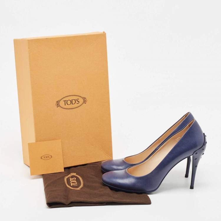 Pre Owned Tod's Navy Blue Leather Pumps Size 38.5 