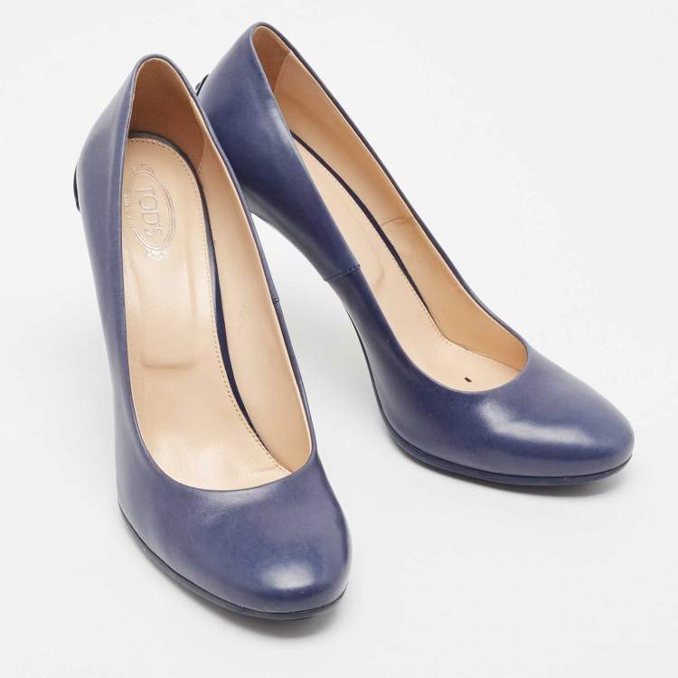 Pre Owned Tod's Navy Blue Leather Pumps Size 38.5 