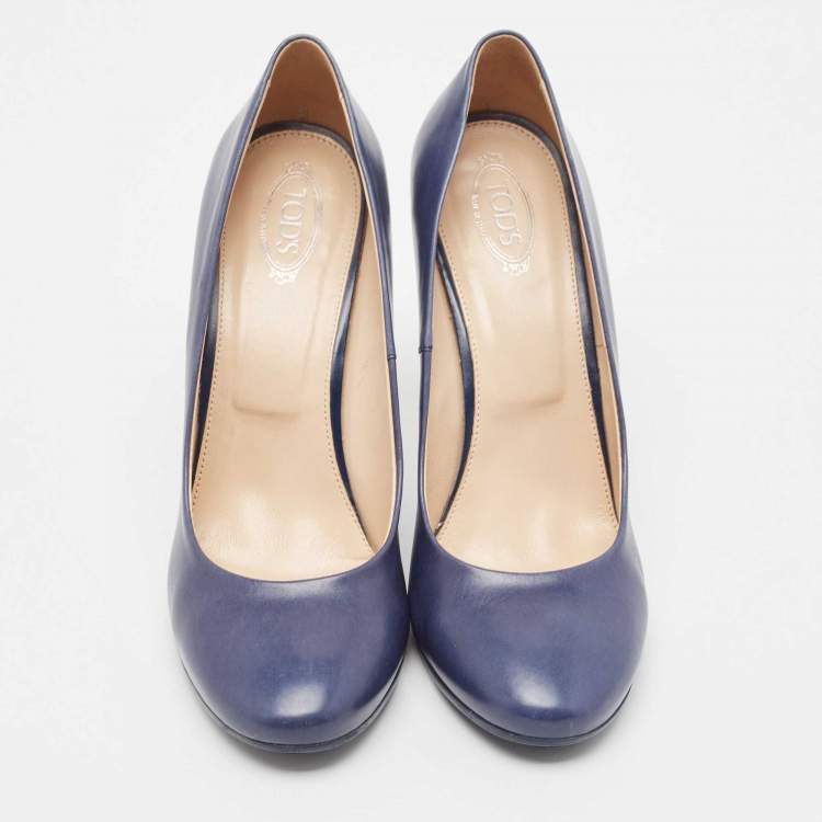 Pre Owned Tod's Navy Blue Leather Pumps Size 38.5 