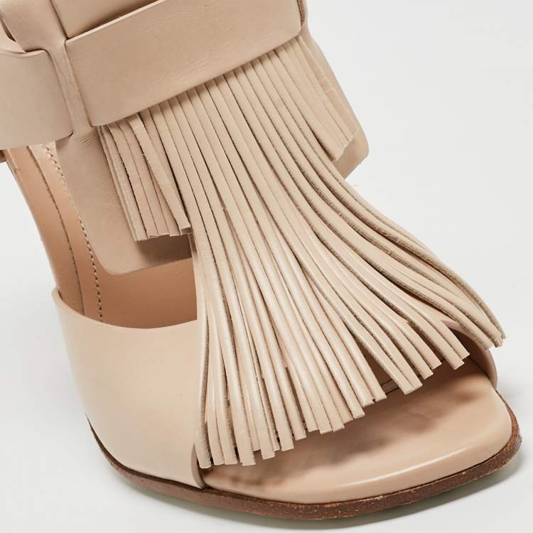 Pre Owned Tod's Beige Leather Fringe Ankle Strap Sandals Size 38
