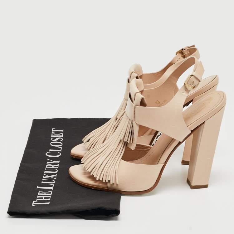Pre Owned Tod's Beige Leather Fringe Ankle Strap Sandals Size 38