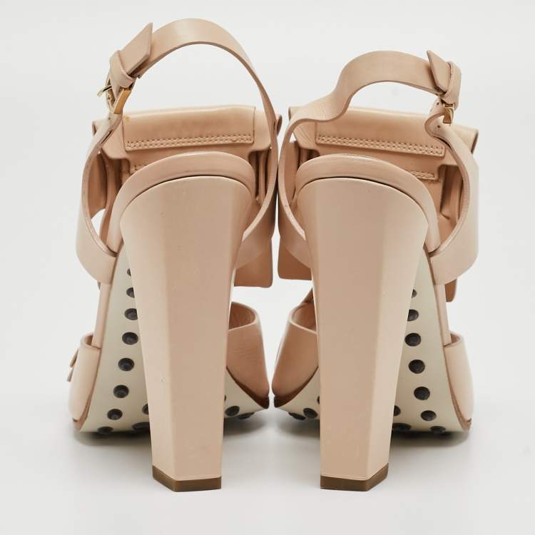 Pre Owned Tod's Beige Leather Fringe Ankle Strap Sandals Size 38