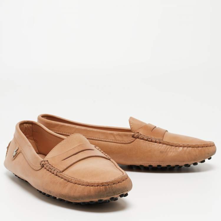 Pre Owned Tod's Brown Leather Ferrari Loafers  Size 37