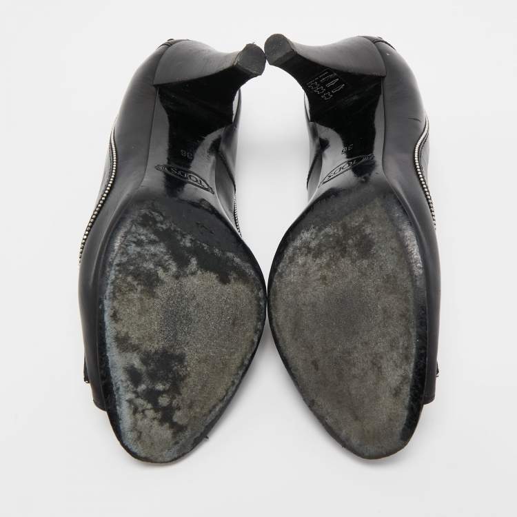 Pre Owned Tod's Black Leather Peep Toe Pumps Size 36