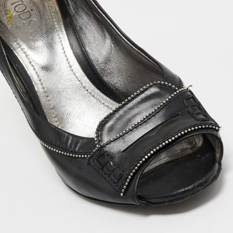 Pre Owned Tod's Black Leather Peep Toe Pumps Size 36