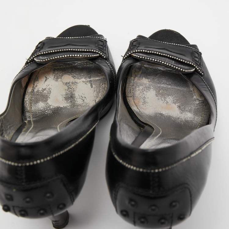 Pre Owned Tod's Black Leather Peep Toe Pumps Size 36