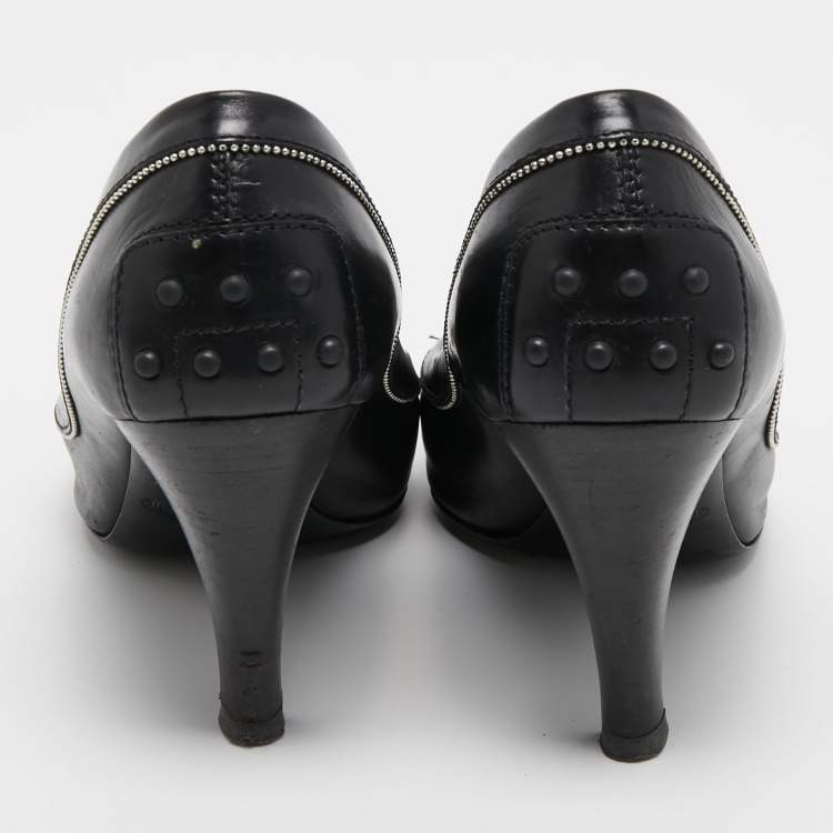 Pre Owned Tod's Black Leather Peep Toe Pumps Size 36