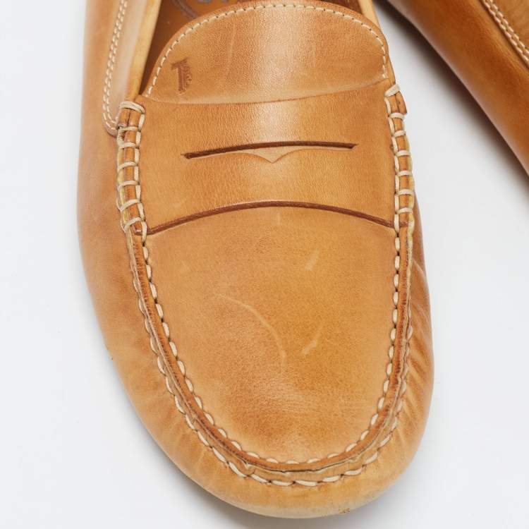 Pre Owned Tod's Brown Leather Slip On Loafers Size 41