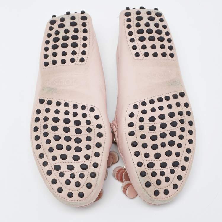 Pre Owned  Tod's Pink Leather Gommino Slip On Loafers Size 37
