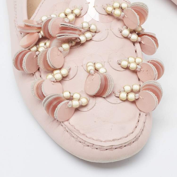 Pre Owned  Tod's Pink Leather Gommino Slip On Loafers Size 37