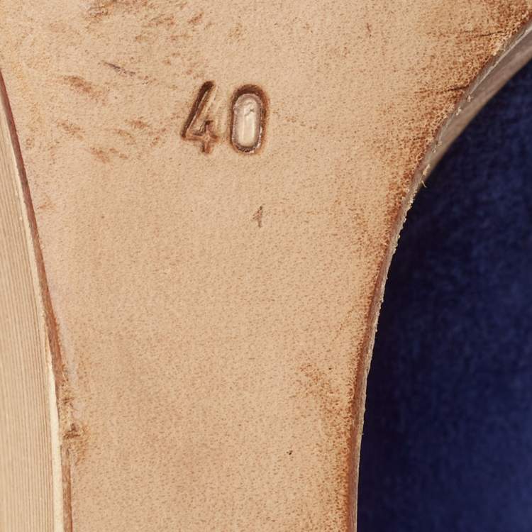 Pre Owned Tod's Blue Suede Wedge Peep Toe Pumps Size 40