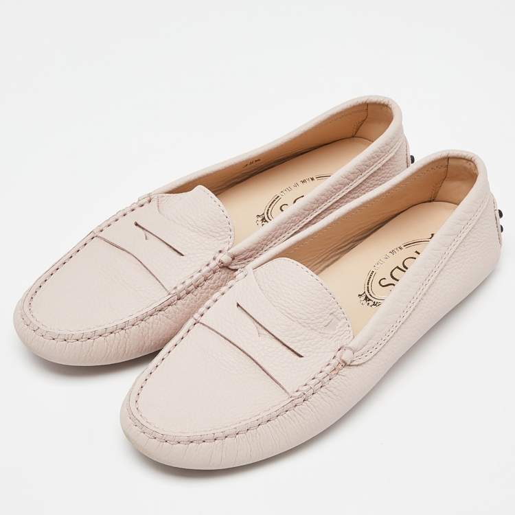 Pre Owned Tod's Pink Leather Gommino Driving Loafers Size 38.5