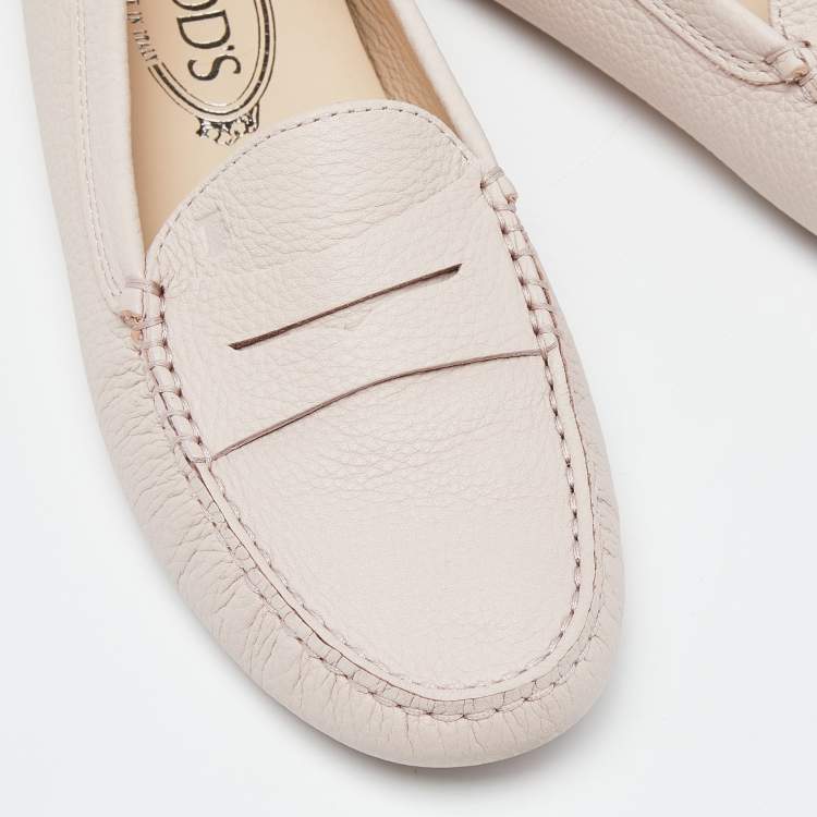 Pre Owned Tod's Pink Leather Gommino Driving Loafers Size 38.5