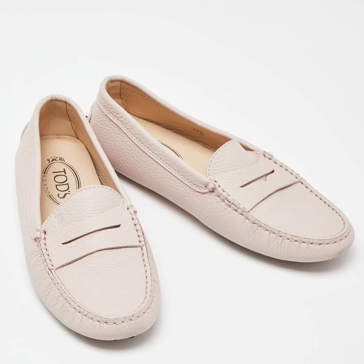 Pre Owned Tod's Pink Leather Gommino Driving Loafers Size 38.5