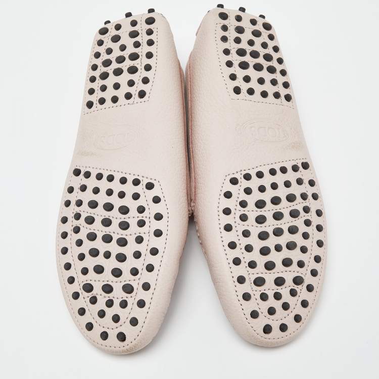 Pre Owned Tod's Pink Leather Gommino Driving Loafers Size 38.5