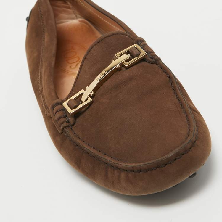 Pre Owned Tod's Brown Suede Gommino Loafers Size 39