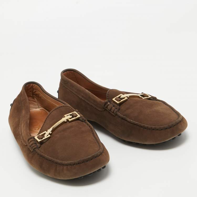 Pre Owned Tod's Brown Suede Gommino Loafers Size 39