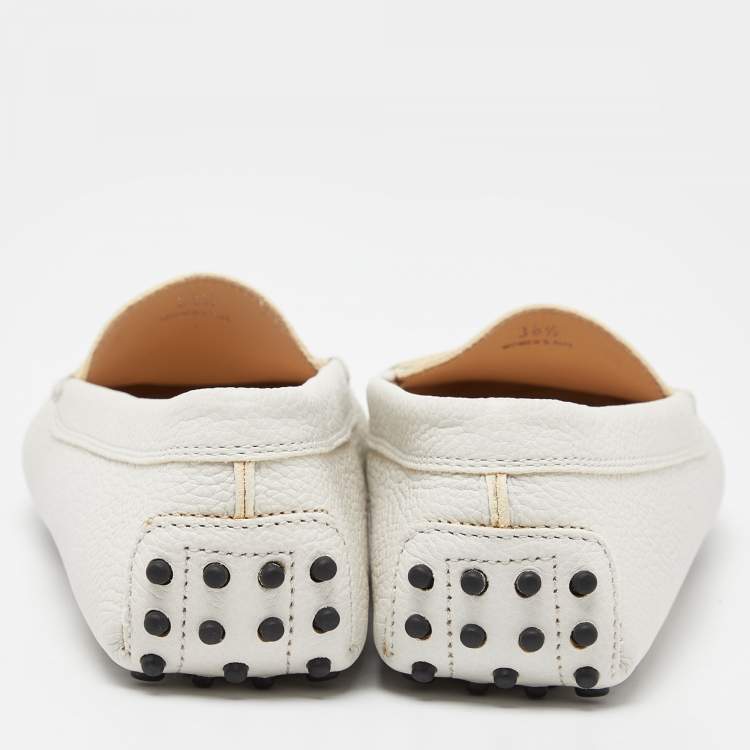 Pre Owned Tod's White Leather Gommino Driving Loafers Size 38.5