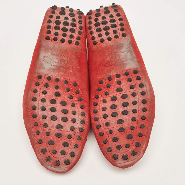 Pre Owned Tod's Red Suede Gommino Slip On Loafers Size 37