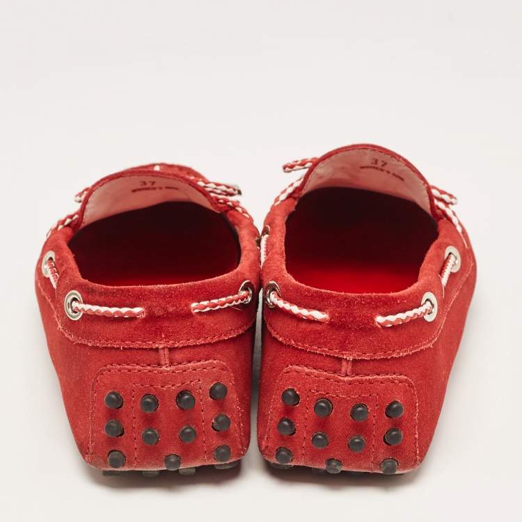 Pre Owned Tod's Red Suede Gommino Slip On Loafers Size 37