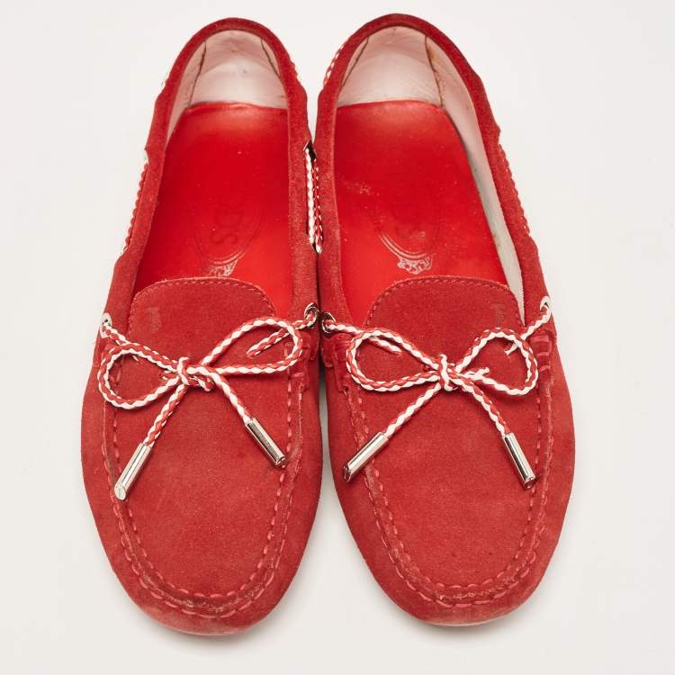 Pre Owned Tod's Red Suede Gommino Slip On Loafers Size 37