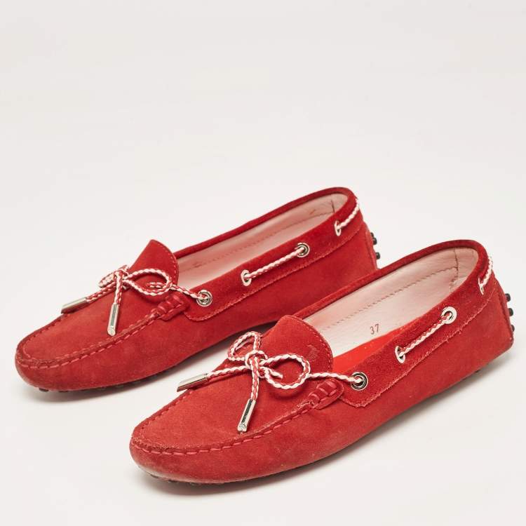 Pre Owned Tod's Red Suede Gommino Slip On Loafers Size 37